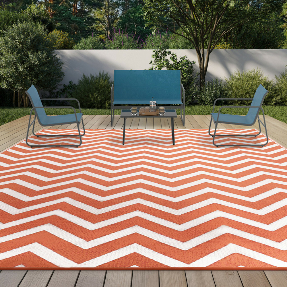 Tapis extérieur chevrons terracotta 270 x 370 cm