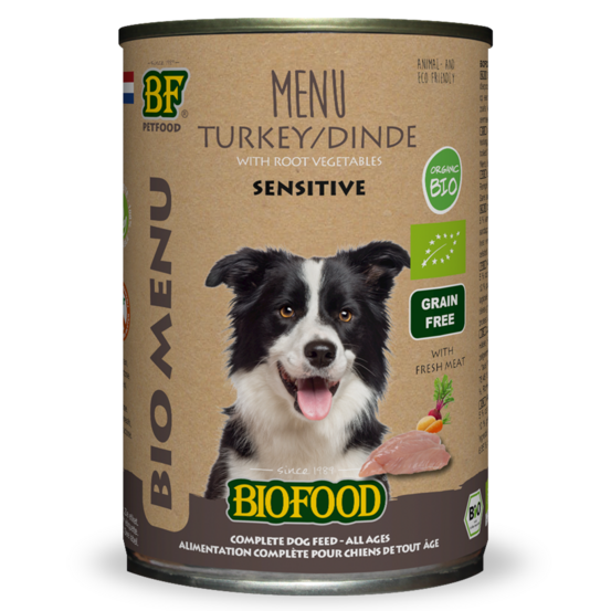 Pâtée BIO à base de dinde, betteraves, pommes de terre et fenouil pour chien, 400g