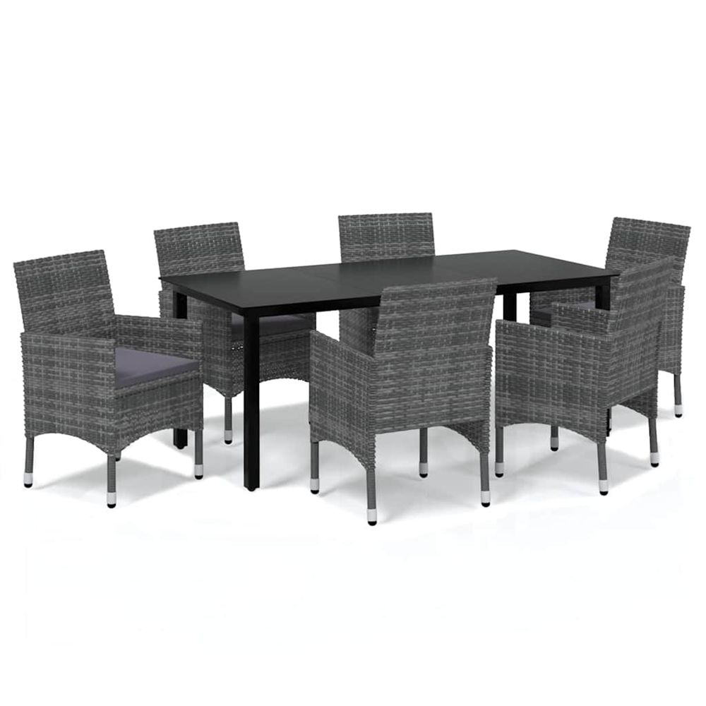 Ensemble à manger de jardin coussins 7pcs résine tressée gris