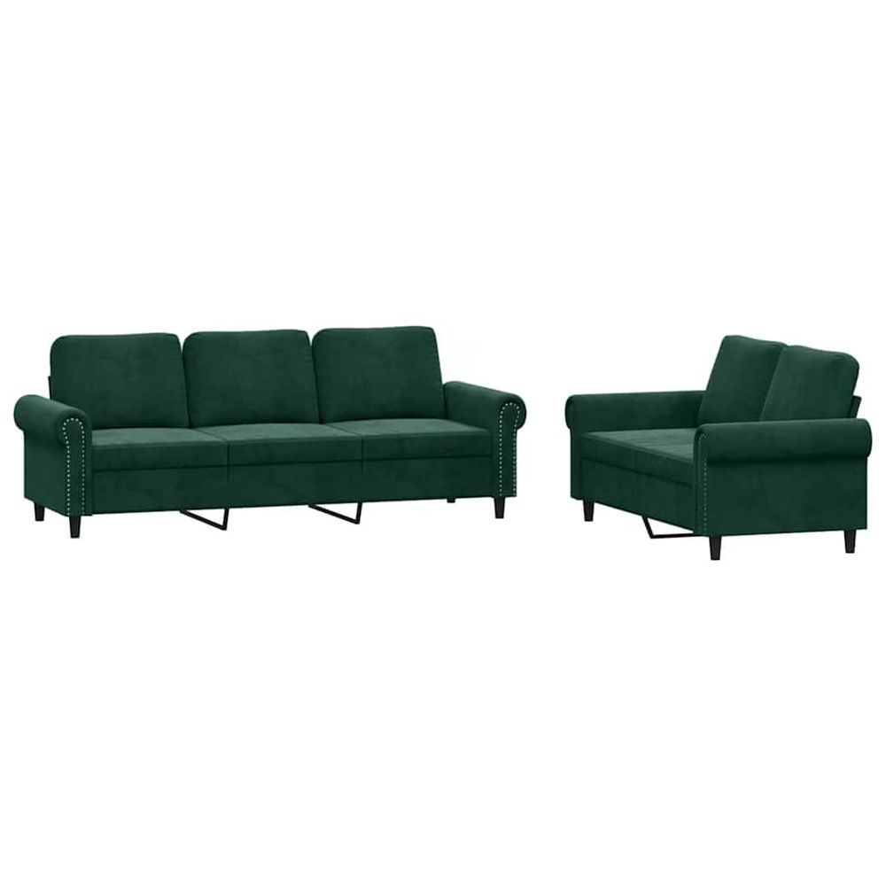 Ensemble de canapés 2 pcs avec coussins vert foncé velours