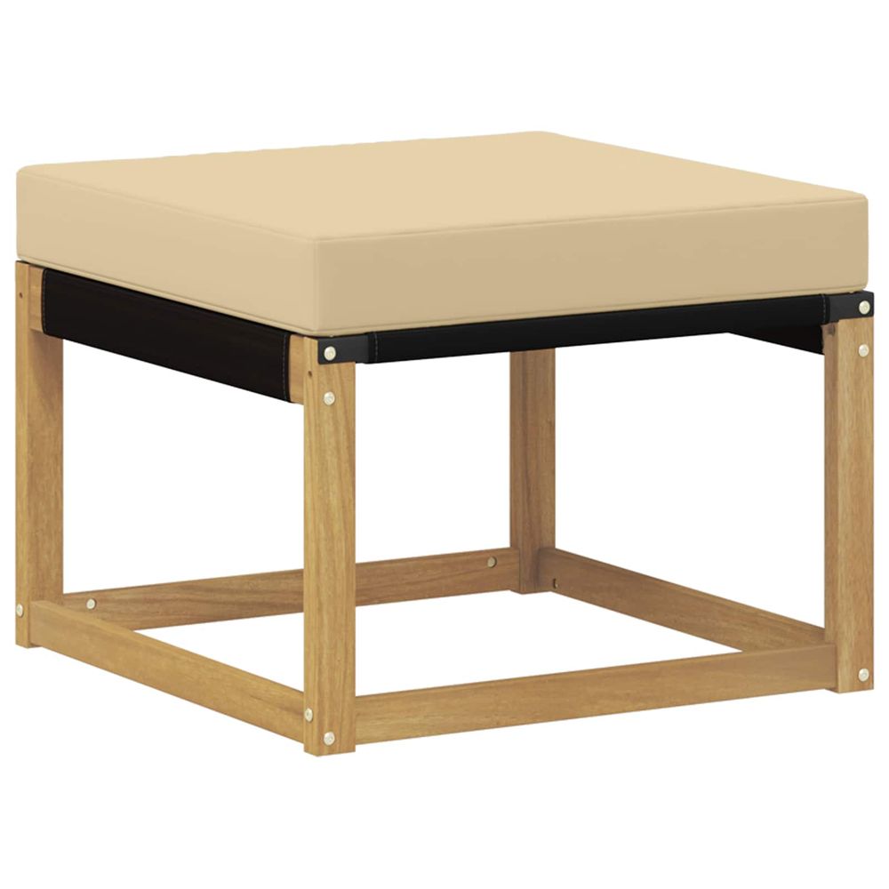 Pouf d'extérieur bois d'acacia massif et tissu textilène blanc