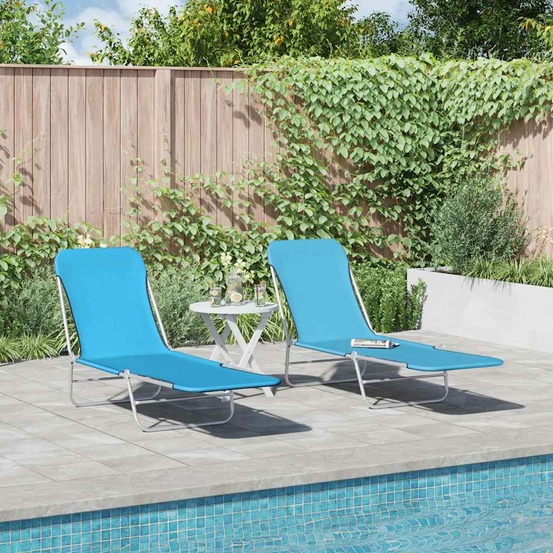 Chaises longues pliables lot de 2 acier et tissu bleu