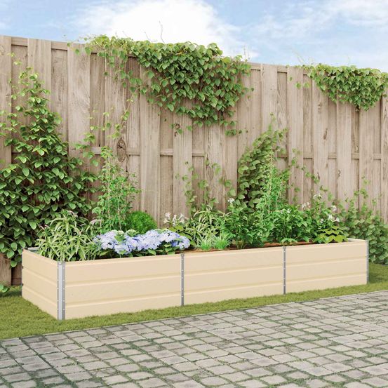Grand bac potager acier galvanisé pour jardin et terrasse 290x100x45 cm ivoire