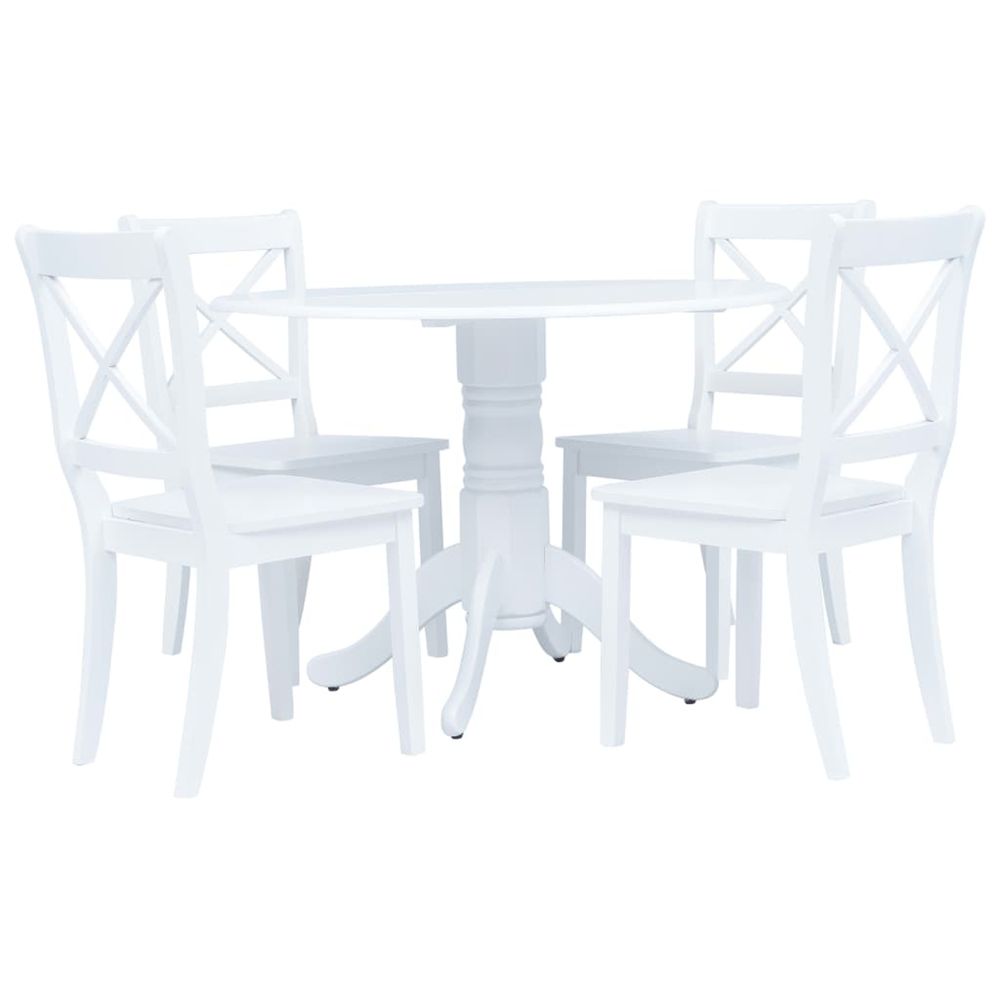 Ensemble de salle à manger 5 pcs bois d'hévéa blanc