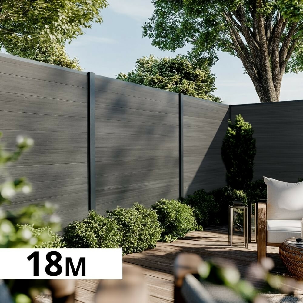 Kit clôture bois composite ardoise 18x1,8m cruz - poteaux en aluminium gris - brise vue - palissade