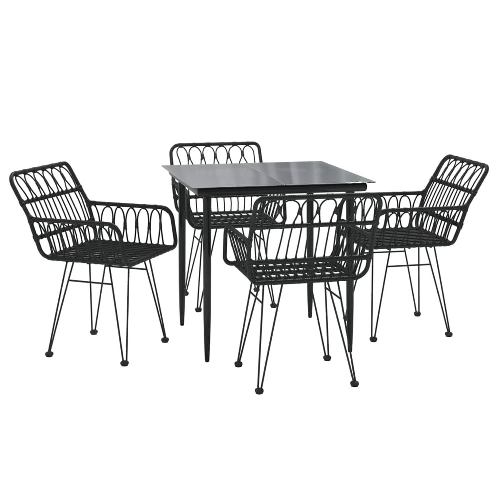 Mobilier à dîner de jardin 5 pièces noir résine tressée