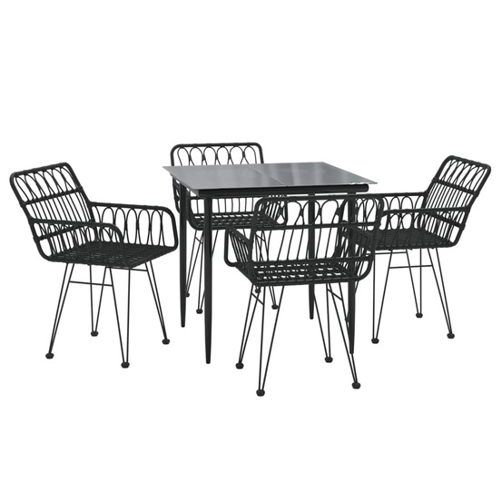 Mobilier à dîner de jardin 5 pièces noir résine tressée