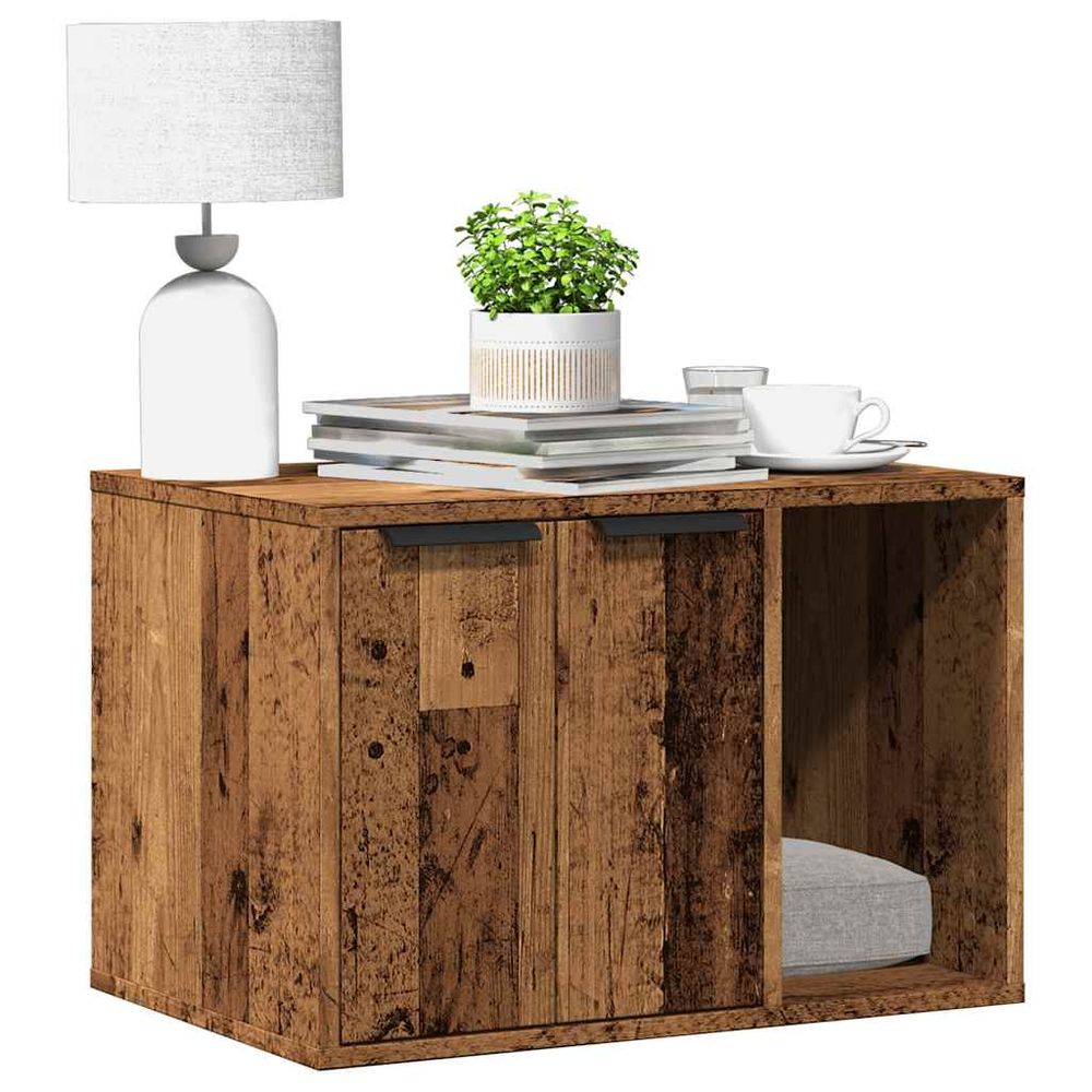 Maison de toilette chat bois multifonction style vieux bois 60cm