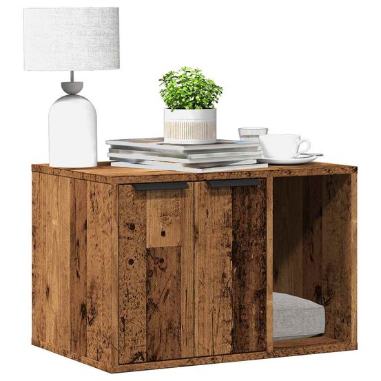 Maison de toilette chat bois multifonction style vieux bois 60cm
