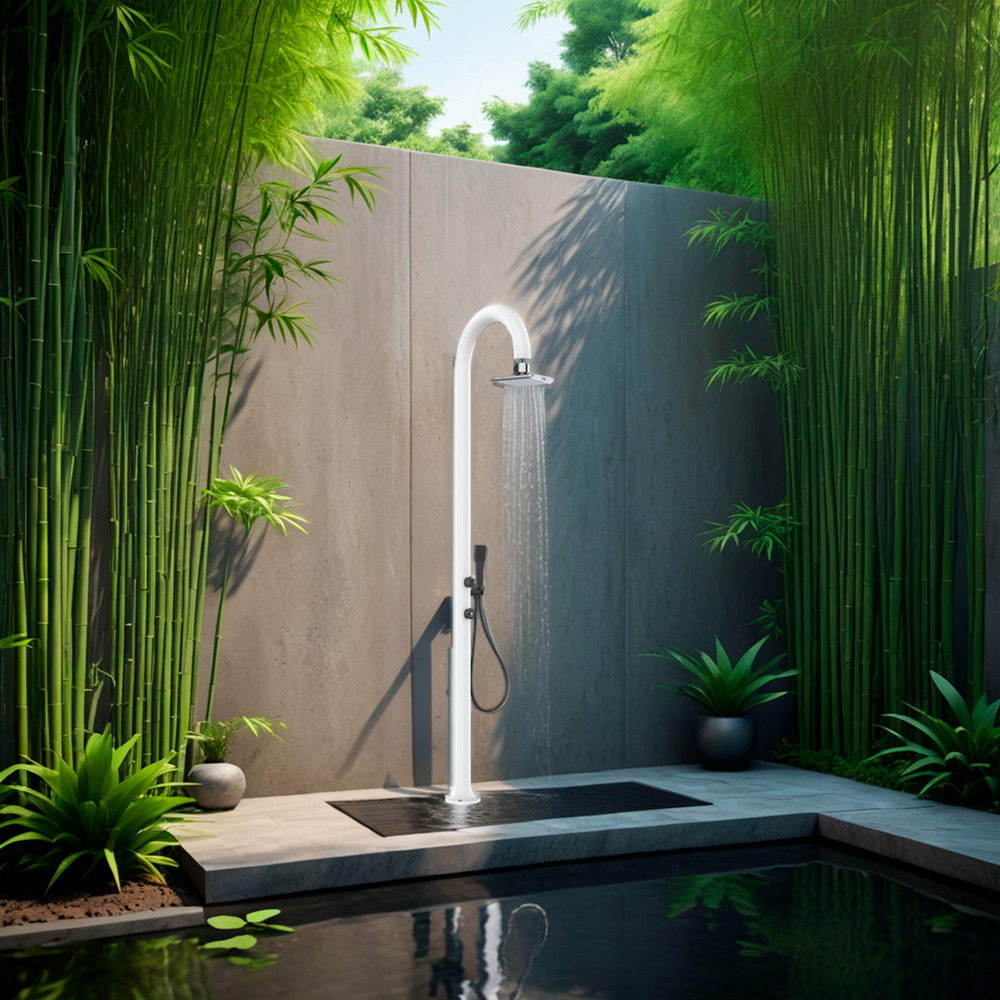 Douche blanche alu avec led douchette et capteur sans batterie