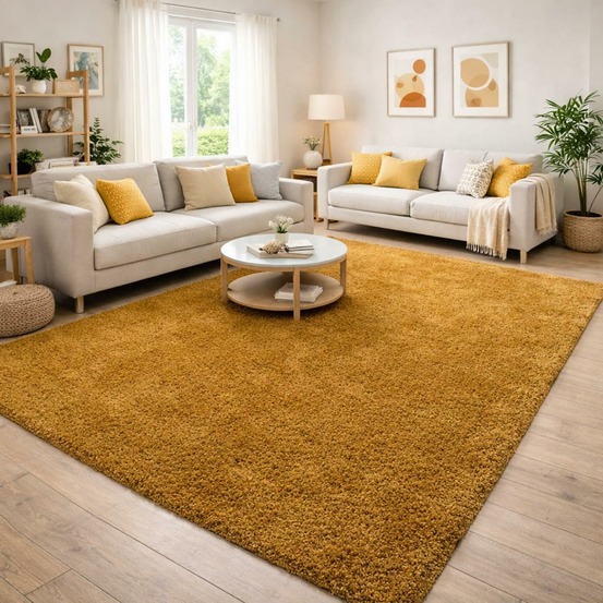 Tapis poils longs shaggy 160x230 rectangle tissé or motif uni uni i