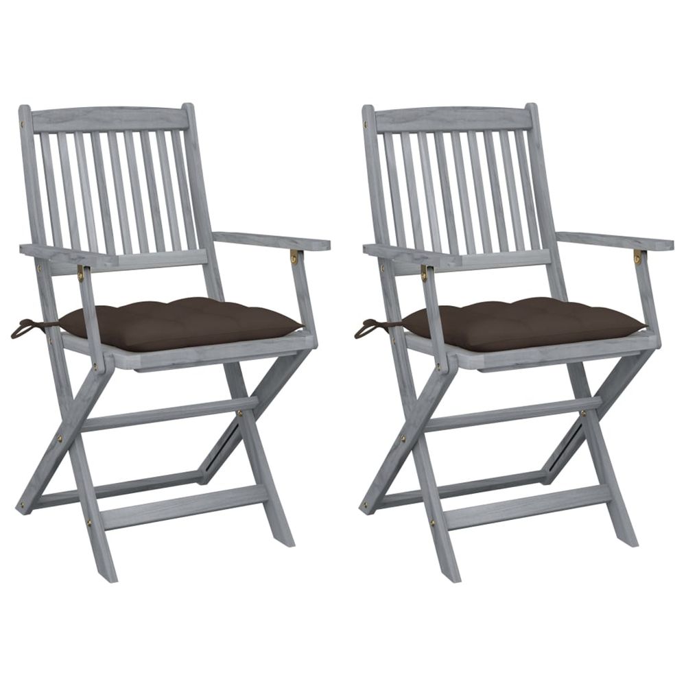 Chaises pliantes (lot de 2) avec coussins, en bois d'acacia massif