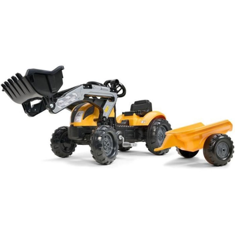 Tracteur a pédales mighty builder - - avec remorque - jaune - 100% fabriqué en france - 50% de plastique recyclé - des 2
