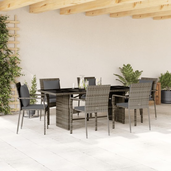 Ensemble à manger de jardin et coussins 7 pcs gris rotin