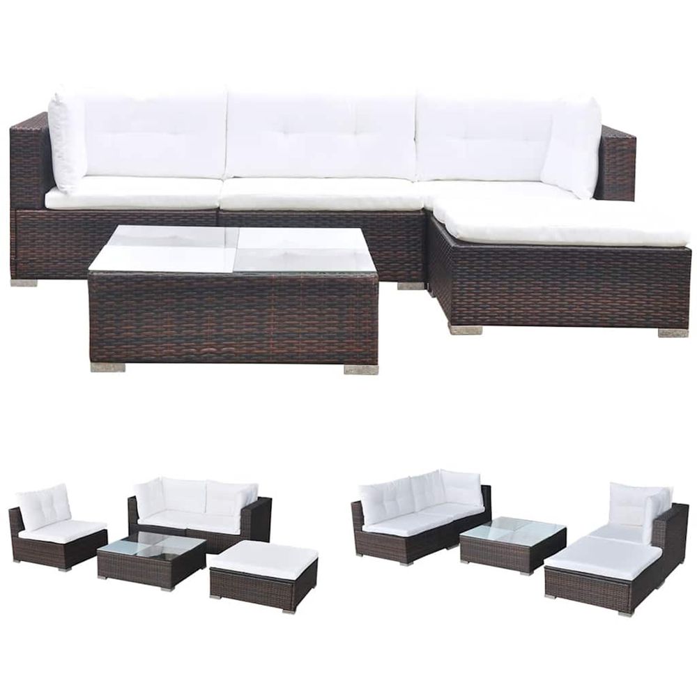 Salon de jardin 5 pcs avec coussins résine tressée marron