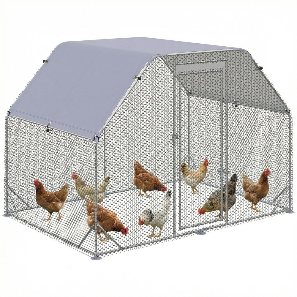 Grand enclos poulailler en acier galvanisé 4-6 poules bâche toit 280x190x195cm