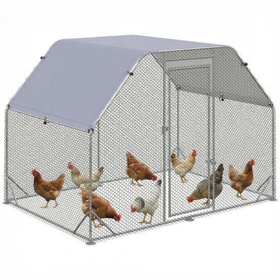 Grand enclos poulailler en acier galvanisé 4-6 poules bâche toit 280x190x195cm