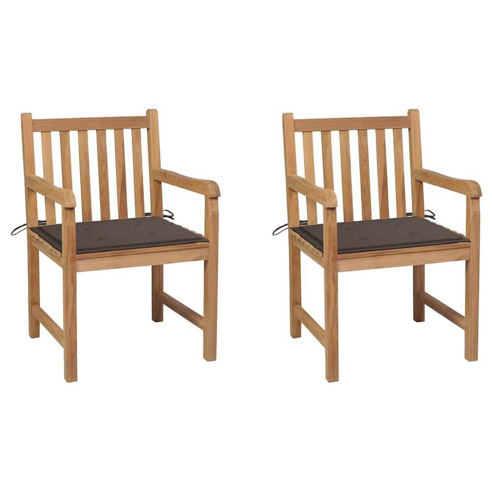 Chaises de jardin lot de 2 et coussins taupe bois teck massif