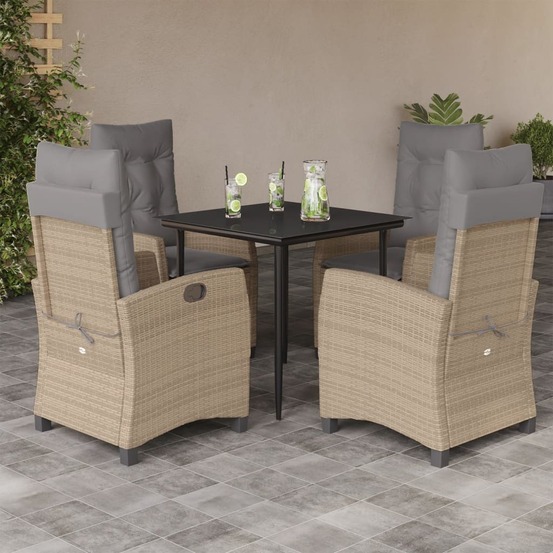 Ensemble à manger de jardin coussins 5 pcs mélange beige rotin