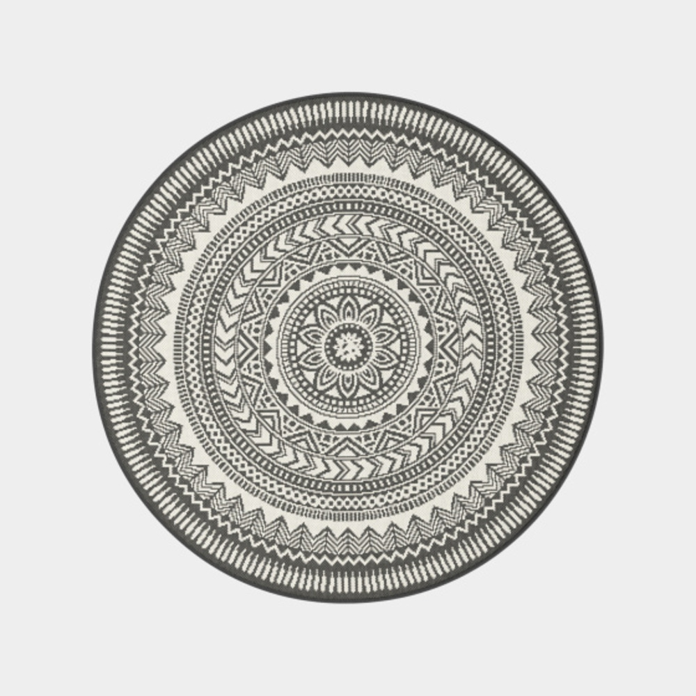 Tapis rond d'extérieur ou d'intérieur - mandala - noir - ø 120 cm
