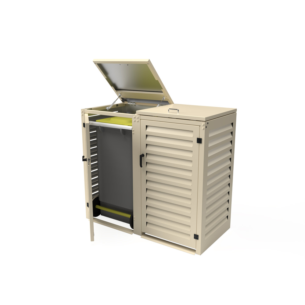 Cache poubelle double en aluminium thermolaqué 2x120 litres - crème