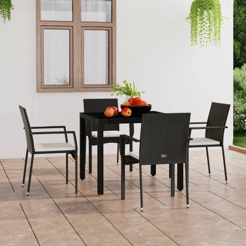Chaises de jardin lot de 4 avec coussins résine tressée noir