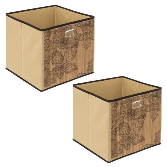 Lot de 2 boîtes de rangement cubes en bambou à motifs fleurs blackflora - l.31 x l.31 x h.31 cm - marron