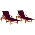 Lot de 2 transats chaise longue bain de soleil lit de jardin terrasse meuble d'extérieur avec coussins bois d'acacia solide 0