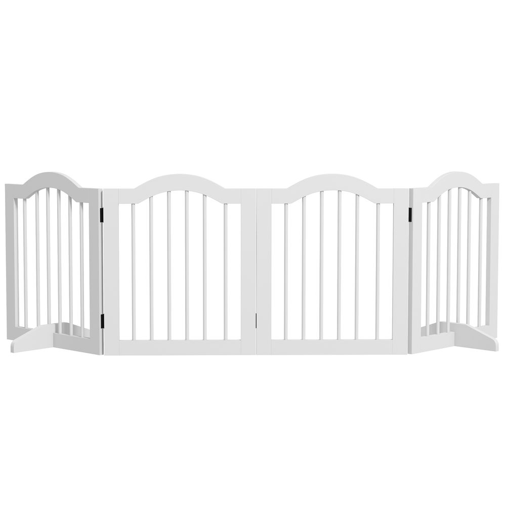 Barrière de sécurité pour chien bois massif mdf 208 x 61 cm blanche 4 panneaux