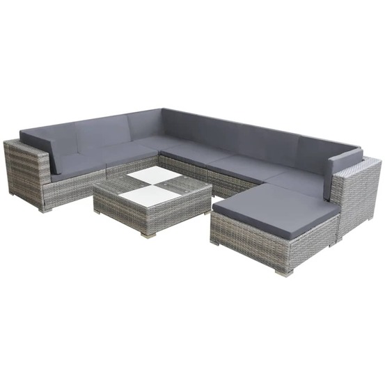 Salon de jardin meuble d'extérieur ensemble de mobilier 8 pièces avec coussins résine tressée gris