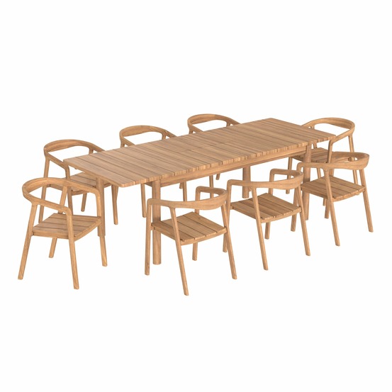 Kora-table et chaises de jardin 8 personnes en teck massif
