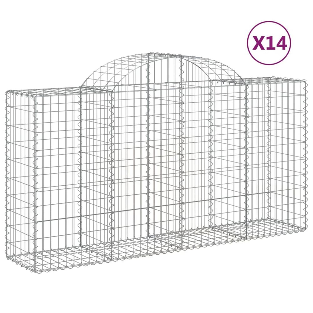 Paniers à gabions arqués 14 pcs 200x50x100/120 cm fer galvanisé
