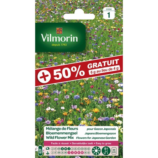 Sachet graines mélange de fleurs pour gazon japonais +50% gratuit