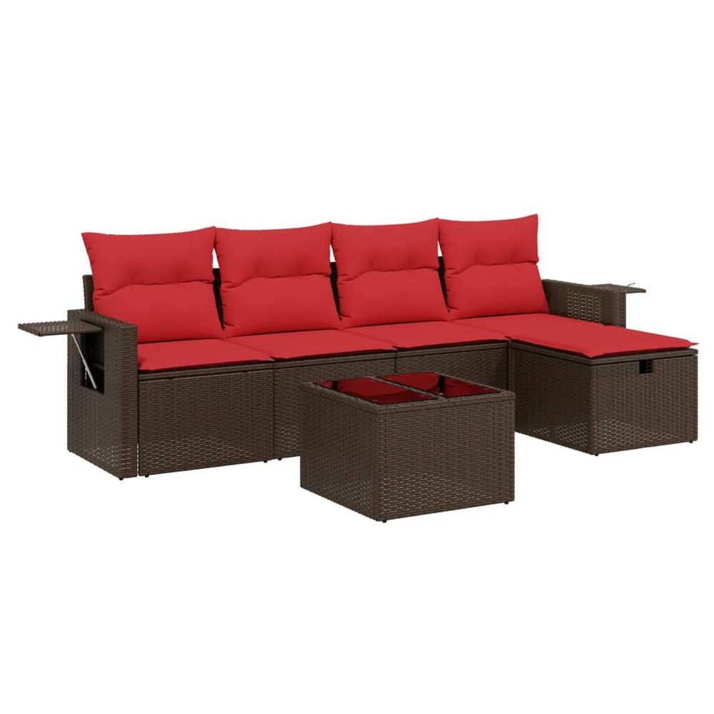 Ensemble de canapé de jardin 6 pcs avec coussins marron