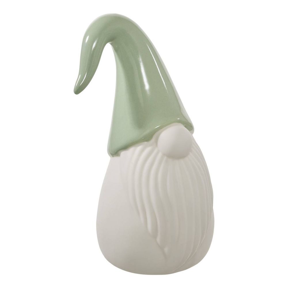 Gnome de noël lumineux led en céramique vert h. 17 cm