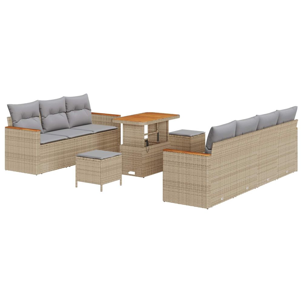 Ensemble de canapé de jardin 10 pc beige polyrotin
