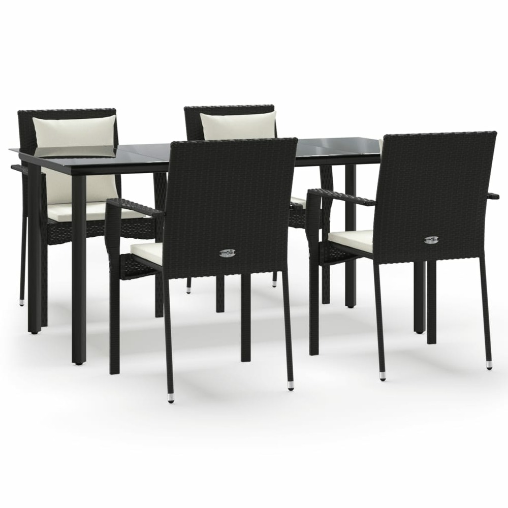 Ensemble à manger de jardin coussins 5pcs noir résine tressée