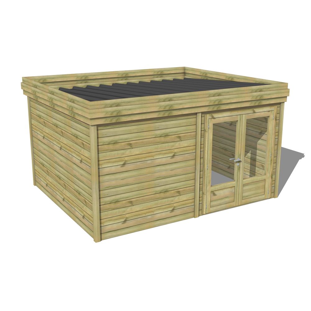 Abri de jardin bois pin traité autoclave 27mm - 4,695x3,44m / 16m2 - bac acier - abri français