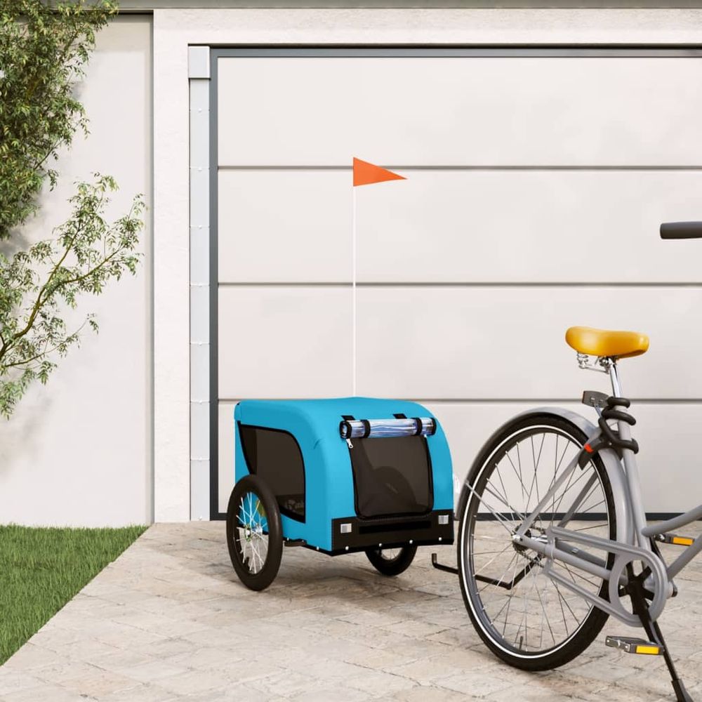 Remorque vélo pour chien tissu oxford et cadre fer pour balades bleu
