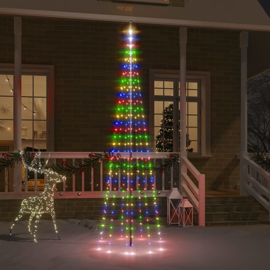 Sapin de noël sur mât de drapeau 310 led colorées 300 cm