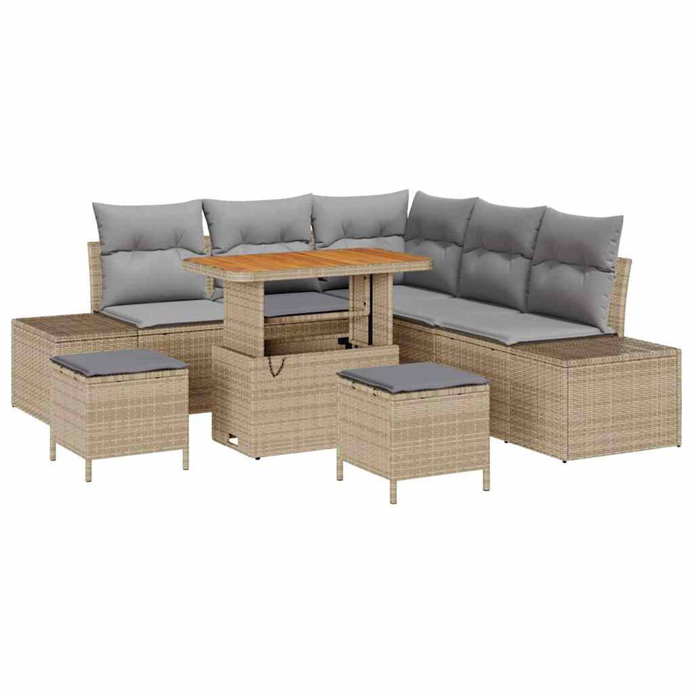 Ensemble de canapé de jardin 8 pcs beige poly rotin