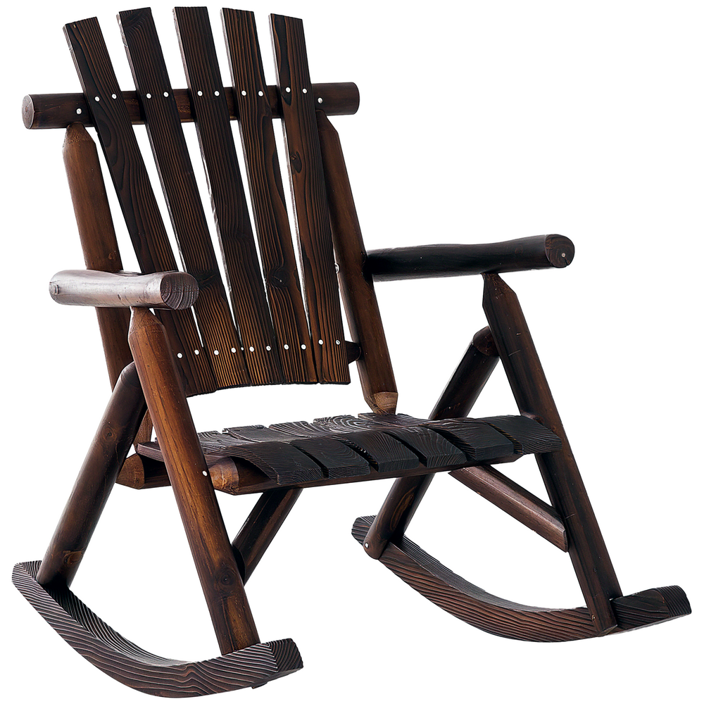 Fauteuil à bascule avec accoudoirs en bois massif carbonisé, 97 x 69 x 93 cm, résistant aux conditions extérieures