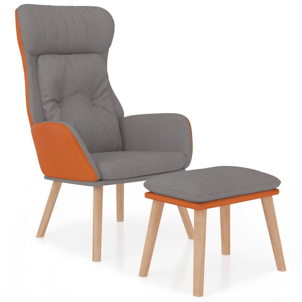 Chaise de relaxation repose-pied gris clair similicuir et tissu