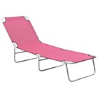 Transat chaise longue bain de soleil lit de jardin terrasse meuble d'extérieur pliable acier et tissu rose