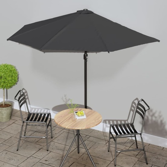 Parasol de balcon et mât en aluminium anthracite 300x155cm demi