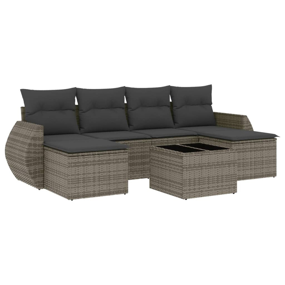 Salon de jardin avec coussins 7 pcs gris résine tressée