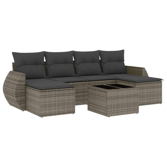 Salon de jardin avec coussins 7 pcs gris résine tressée