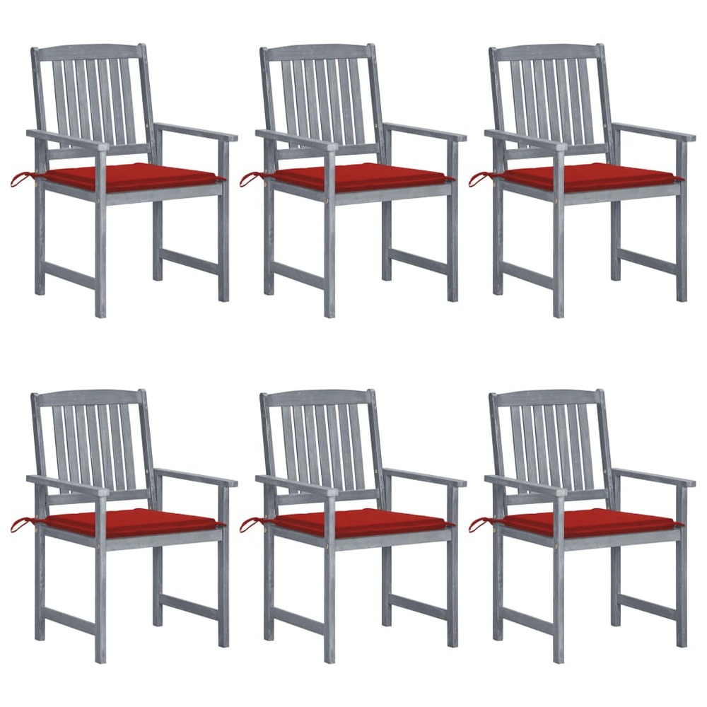 Chaises de jardin avec coussins 6 pcs bois d'acacia massif gris