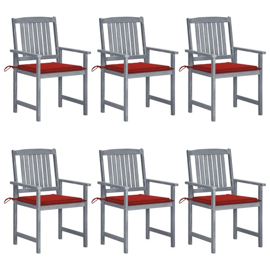 Chaises de jardin avec coussins 6 pcs bois d'acacia massif gris