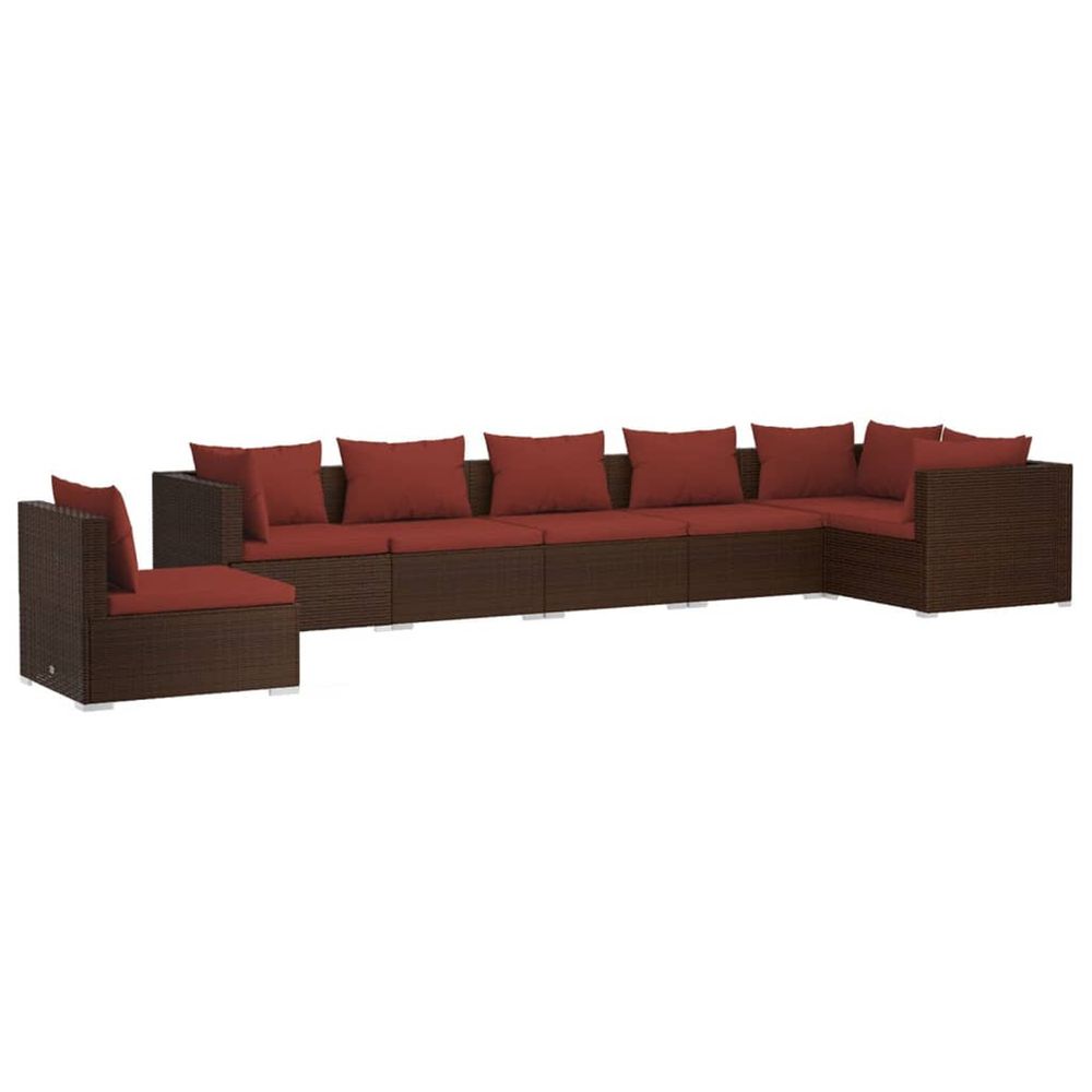 Salon de jardin 7 pcs avec coussins résine tressée marron